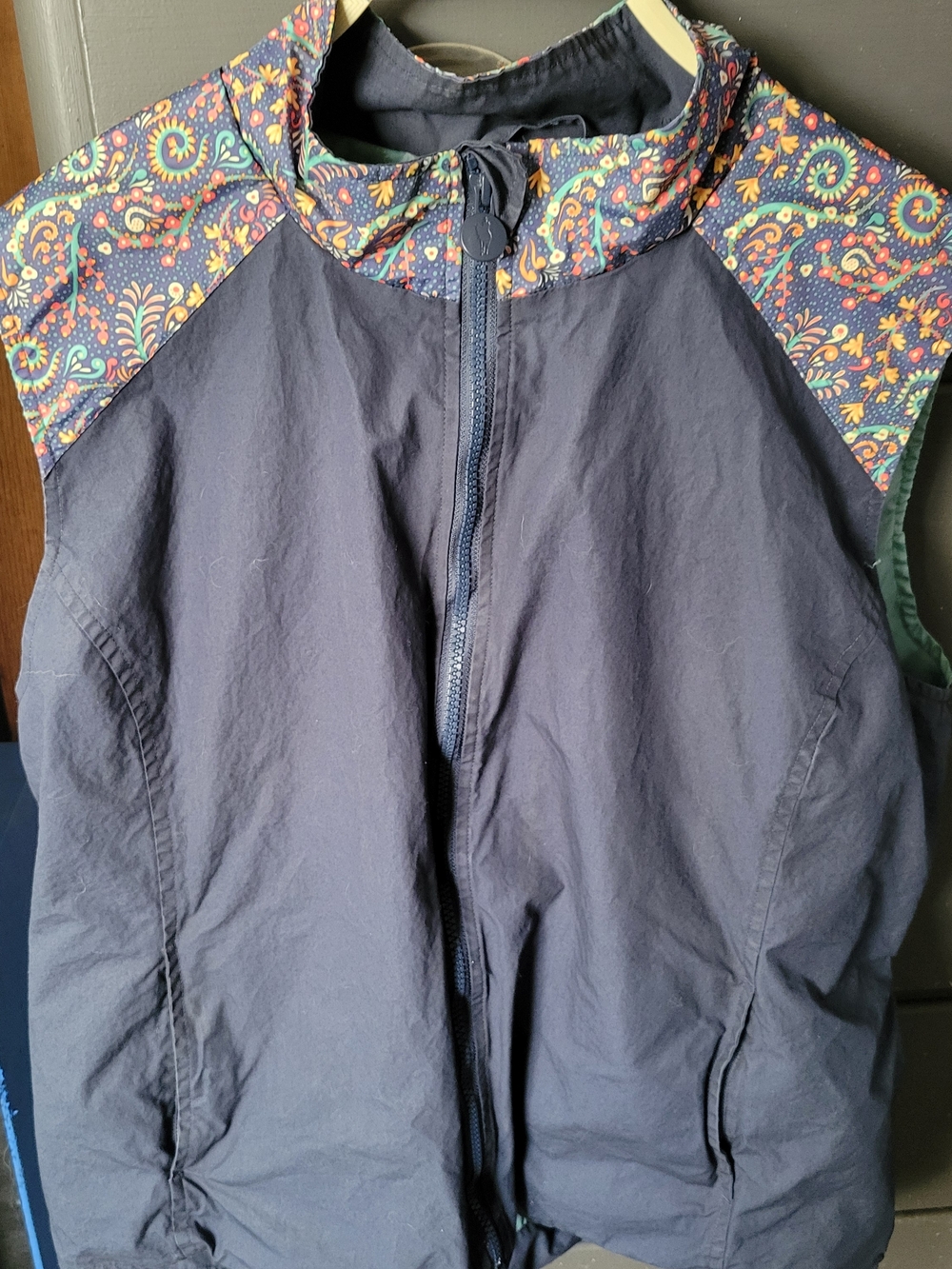 Navy Sleeveless Vest with Paisley Trim